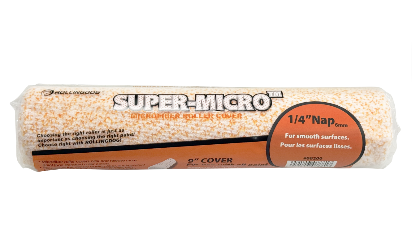 00200 9" SUPER-MICRO™ microfiber roller cover with 1/4" nap for smooth surfaces