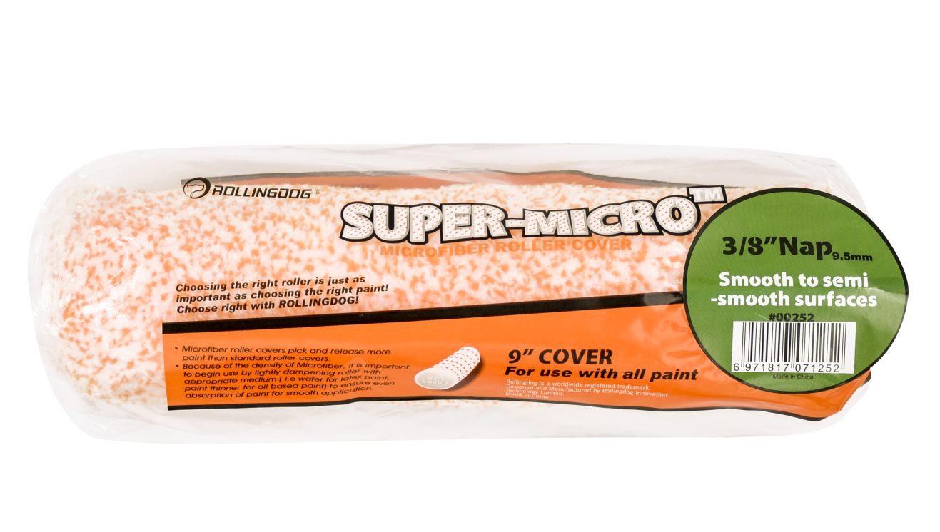 ROLLINGDOG USA 9" SUPER-MICRO™ Microfiber Roller Covers – Lint-Free Finish for Smooth to Rough Surfaces (Multiple Nap Opti...