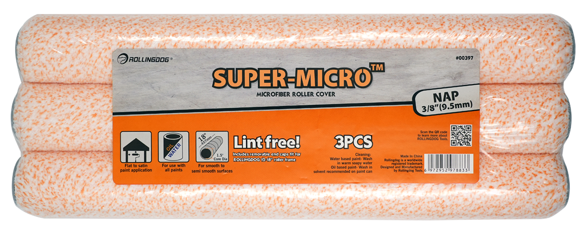 00397 18" SUPER-MICRO™ microfiber roller covers 3-pack with end caps