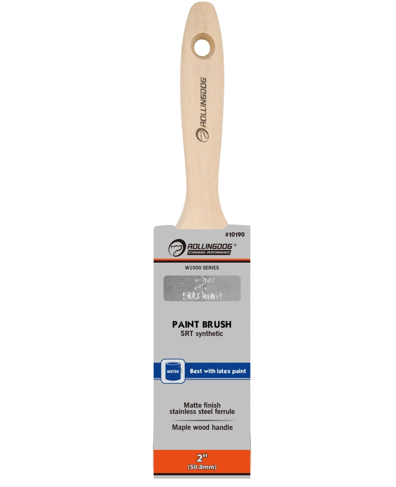 ROLLINGDOG USA 1" - 3" W1000 Series Flat Paint Brushes | SRT Synthetic Filament with Maple Wood Handle | Feature Detail | ...