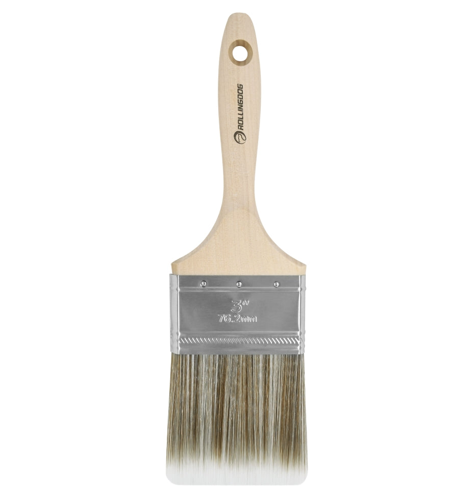 ROLLINGDOG USA 1" - 3" W1000 Series Flat Paint Brushes | SRT Synthetic Filament with Maple Wood Handle | Close-up Detail |...