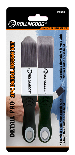 10593-DETAIL PRO™ 2PC detail brush set with 4-sided and 3-sided heads and aluminum ferrules