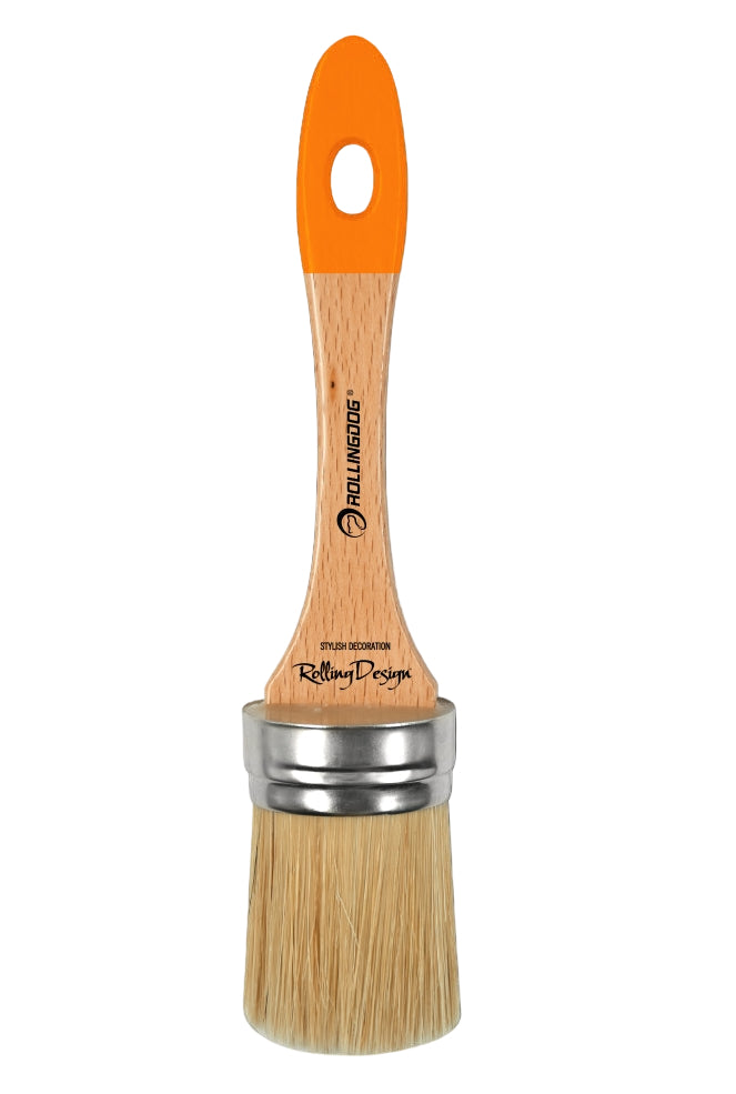 Angled view of 1.7" oval chalk paint brush bristles