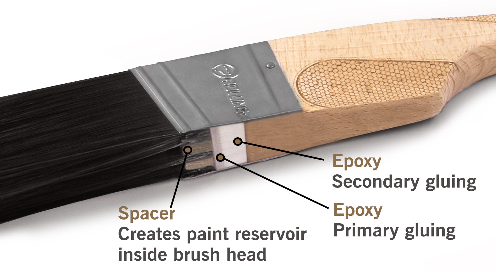 Paint brush with labeled parts on a white background