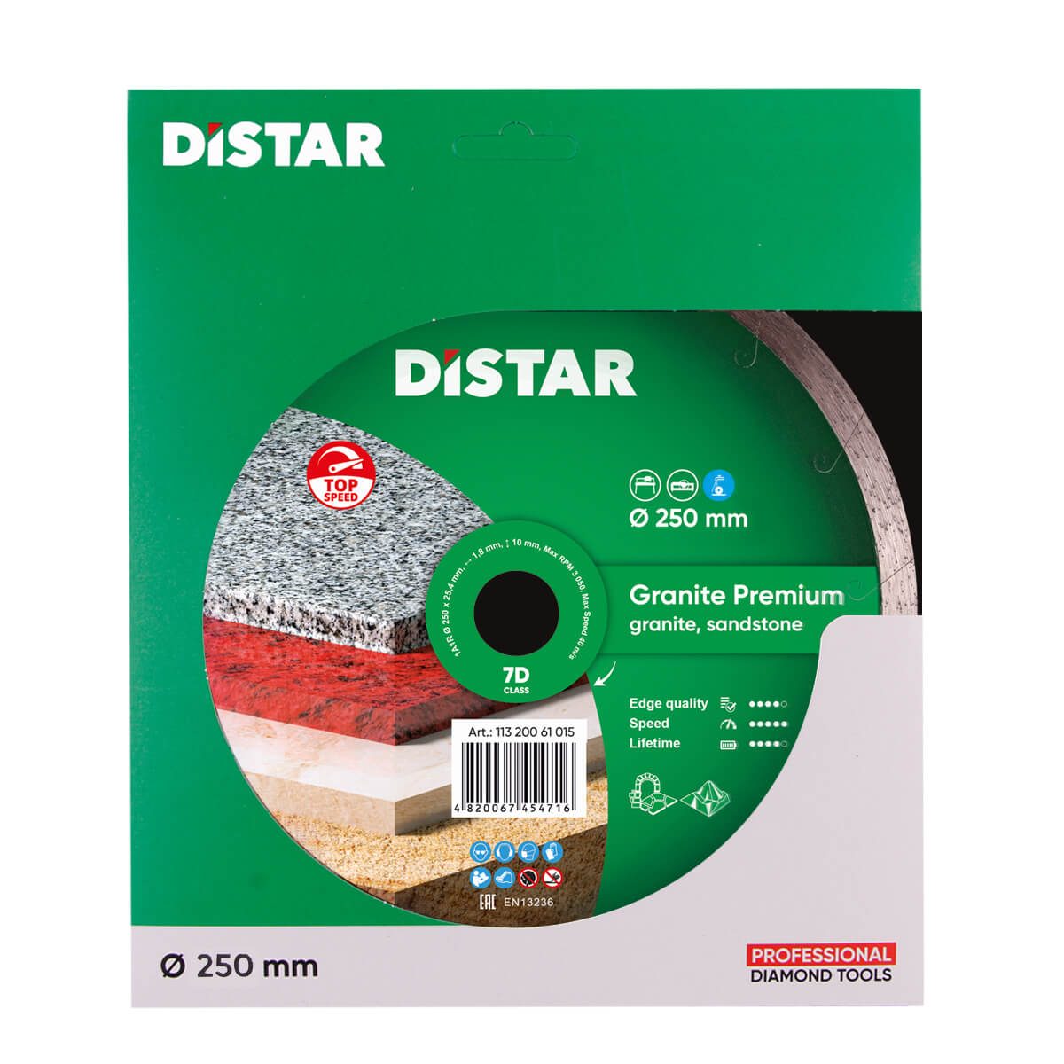 Distar diamond cutting disc packaging with green and white design