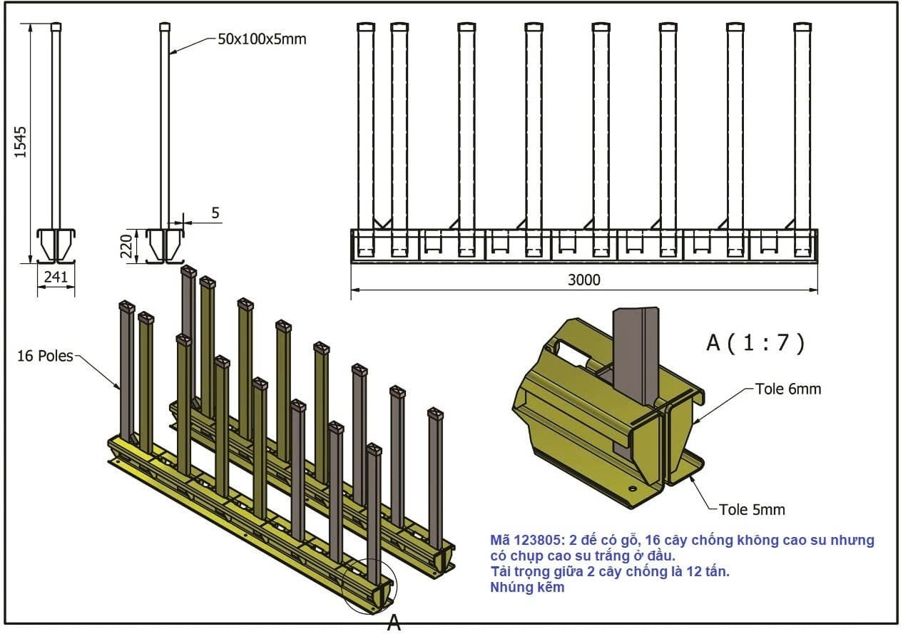 Weha 12 Ton 10' Slab Rack with 16 Galvanized Poles | Close-up Detail | bundle rack | Pro Tool Haus