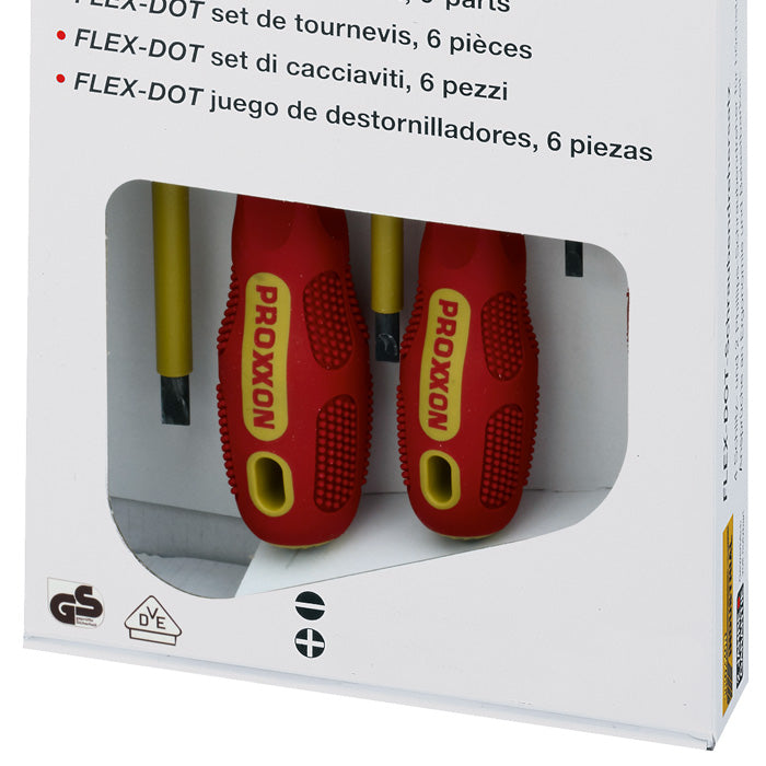 Proxxon FLEX-DOT 6-Piece VDE Insulated Screwdriver Set — 1,000V AC Rated, Flat & Phillips (No. 22630)