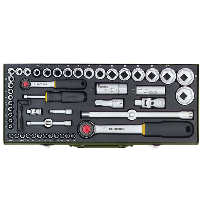 Proxxon 56-piece set with 1/4" and 1/2" ratchets | Detail View | proxxon socket set | Pro Tool Haus