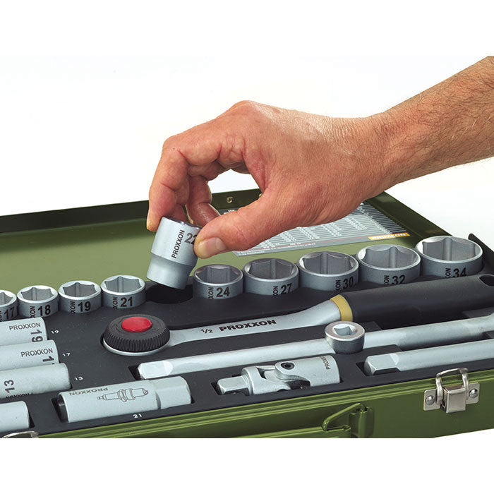 Proxxon 56-piece set with 1/4" and 1/2" ratchets | Application View | proxxon socket set | Pro Tool Haus