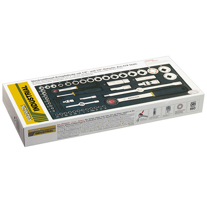 Proxxon 56-piece set with 1/4" and 1/2" ratchets | Close-up Detail | proxxon socket set | Pro Tool Haus
