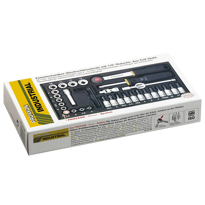 Proxxon 36-piece precision engineer's set with 1/4" ratchet | Close-up Detail | proxxon socket set | Pro Tool Haus