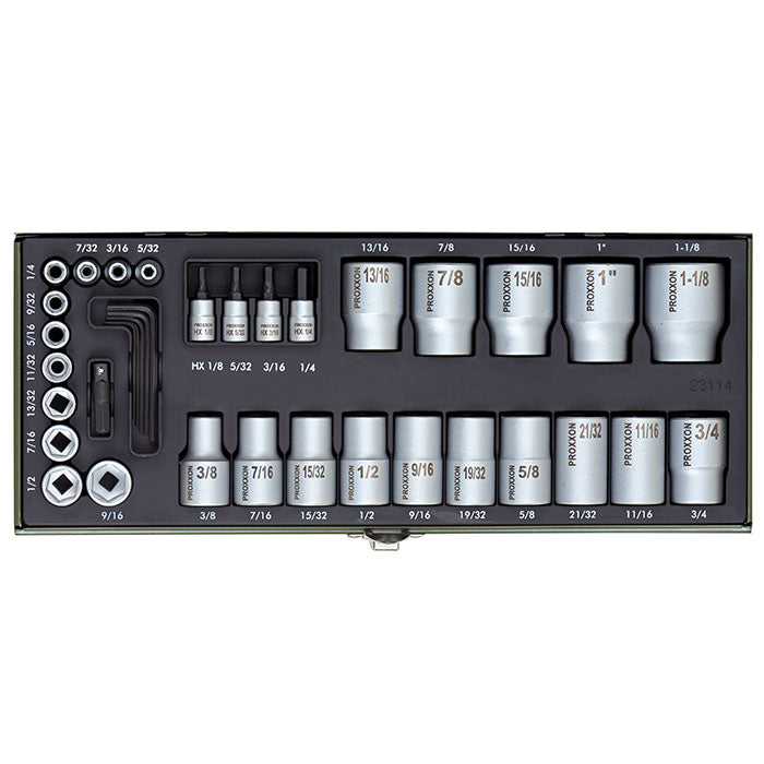 Proxxon 36-piece set of sockets and bit sockets for inch sizes | Detail View | proxxon socket set | Pro Tool Haus