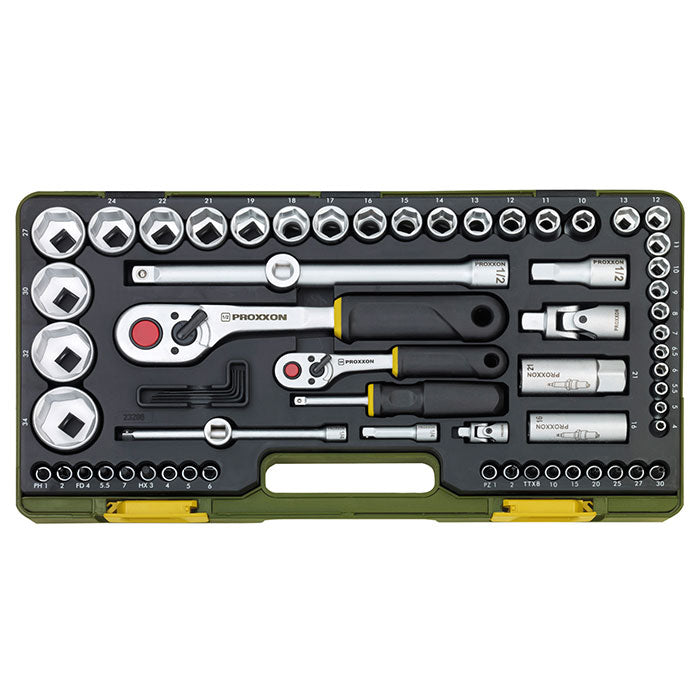 Proxxon 65-piece complete set with 1/4" and 1/2" baton ratchets | Detail View | proxxon socket set | Pro Tool Haus