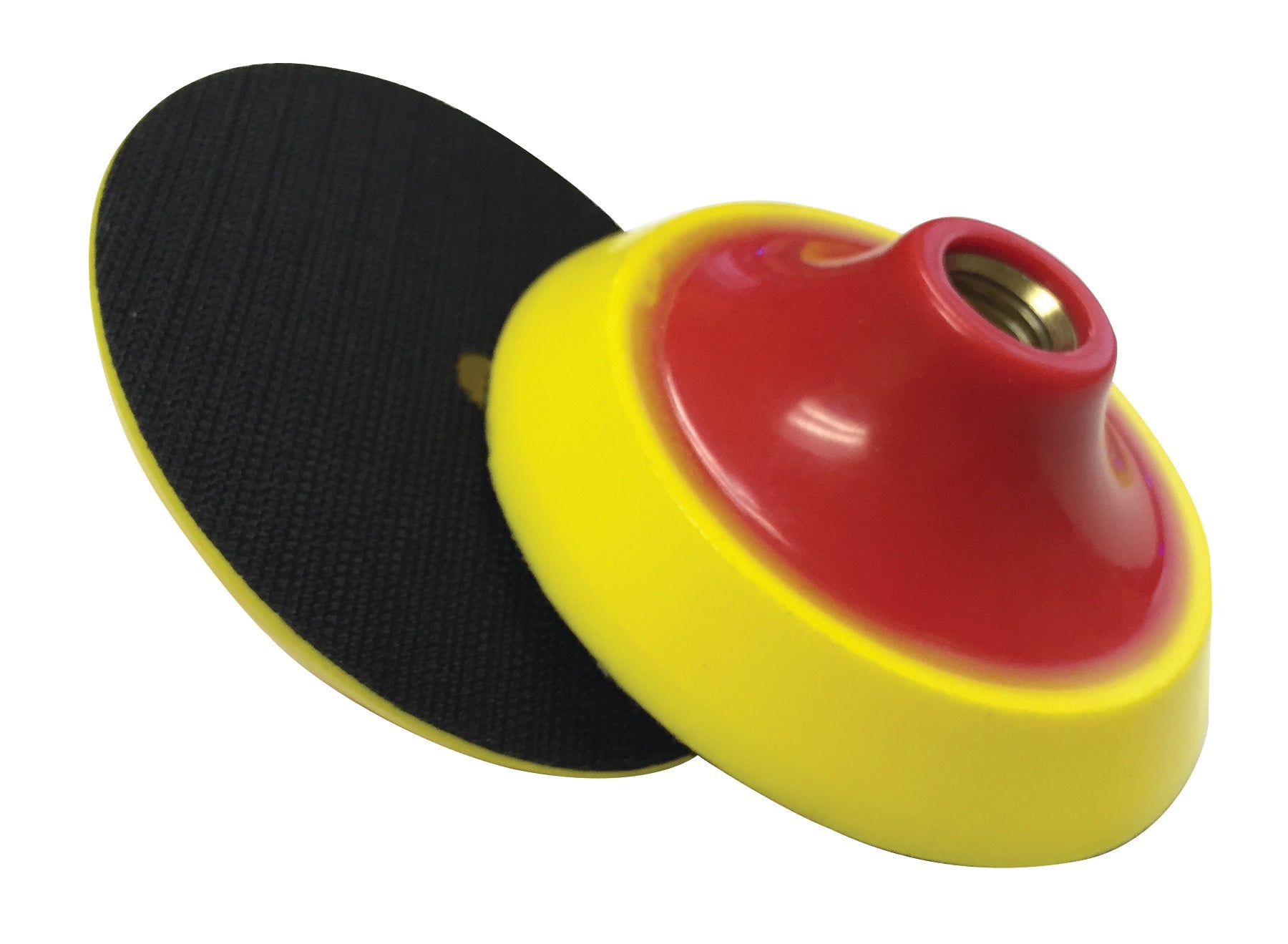 Weha Thick Yellow Foam Hook & Loop Back Up Pad | Application View | 4" | Pro Tool Haus