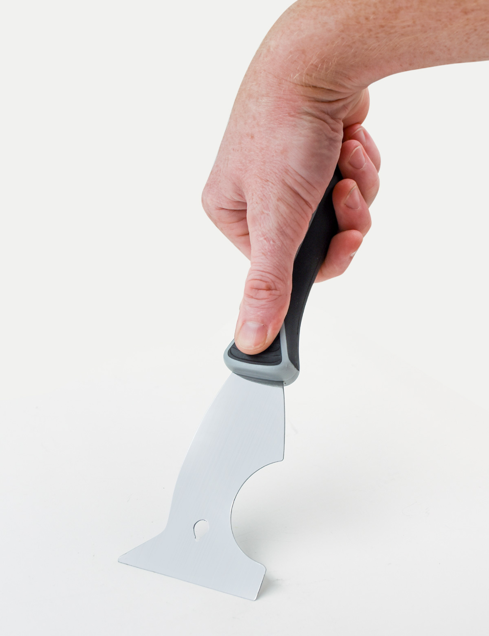 50008-Angled view of painter’s tool showing 3 inch carbon steel blade