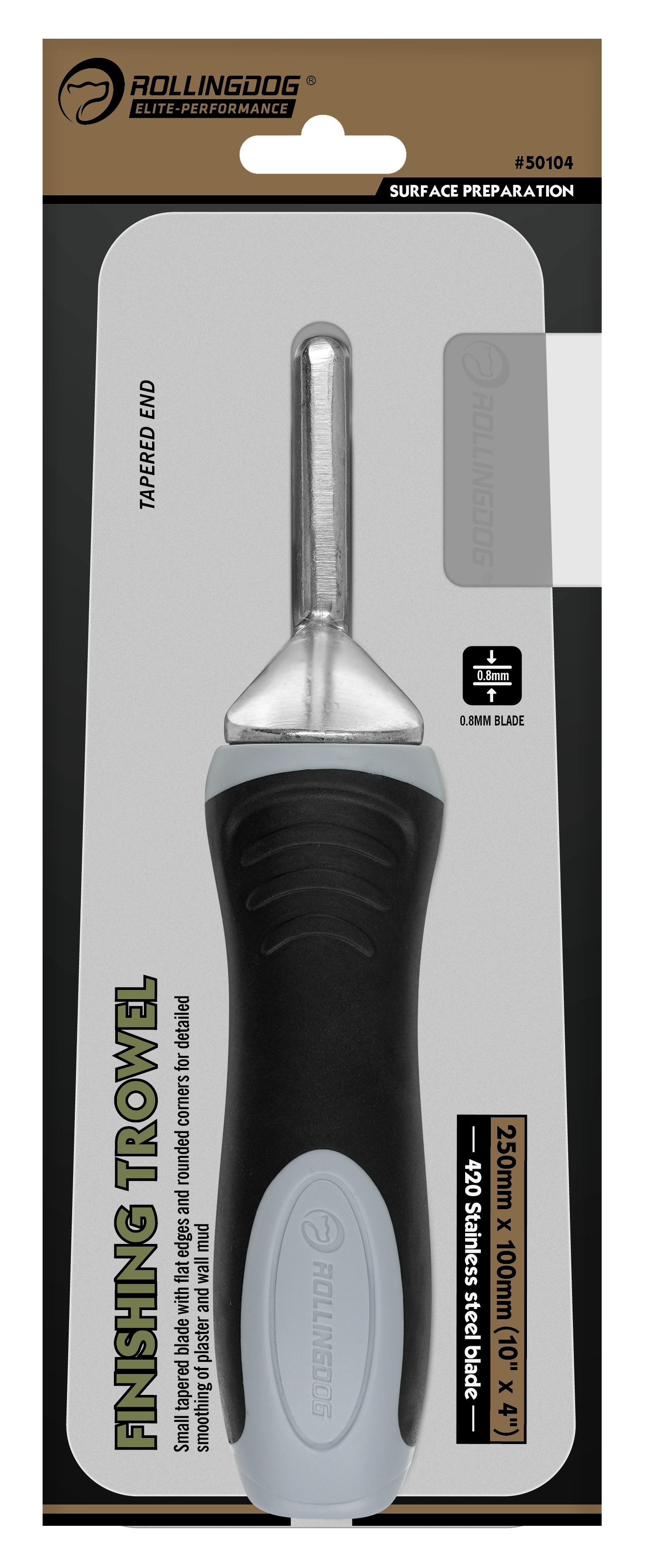 ROLLINGDOG USA 9.8" Stainless Steel Plastering Trowel – Beveled Edge Blade with Ergonomic Handle | Detail View | Pro Tool ...