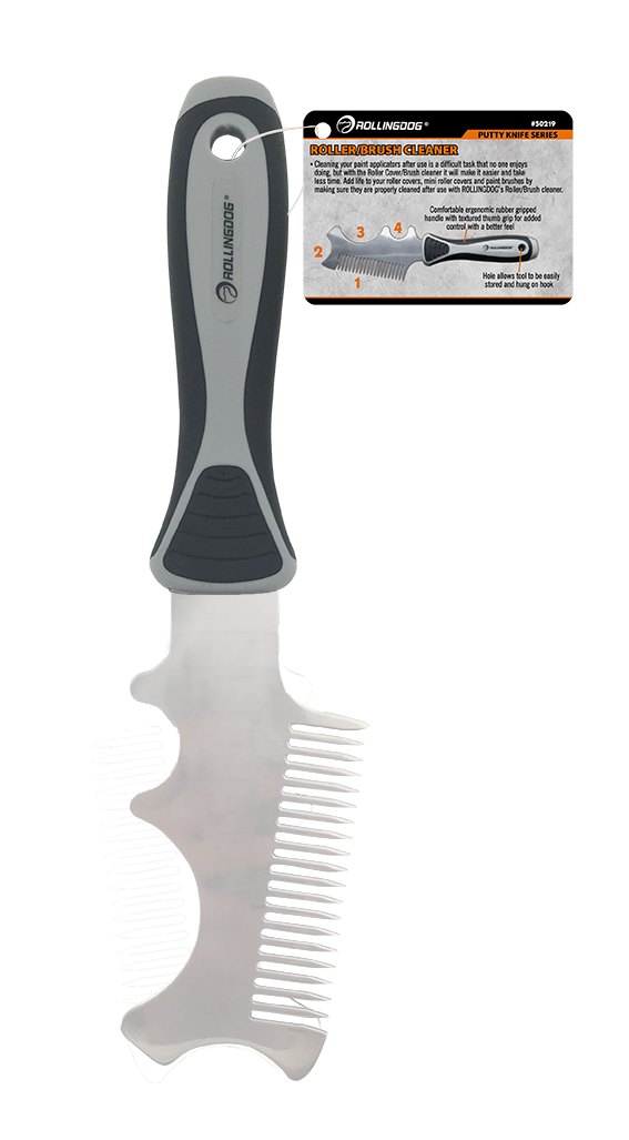 50219 4-in-1 roller and brush cleaning tool with stainless steel blade and rubber handle
