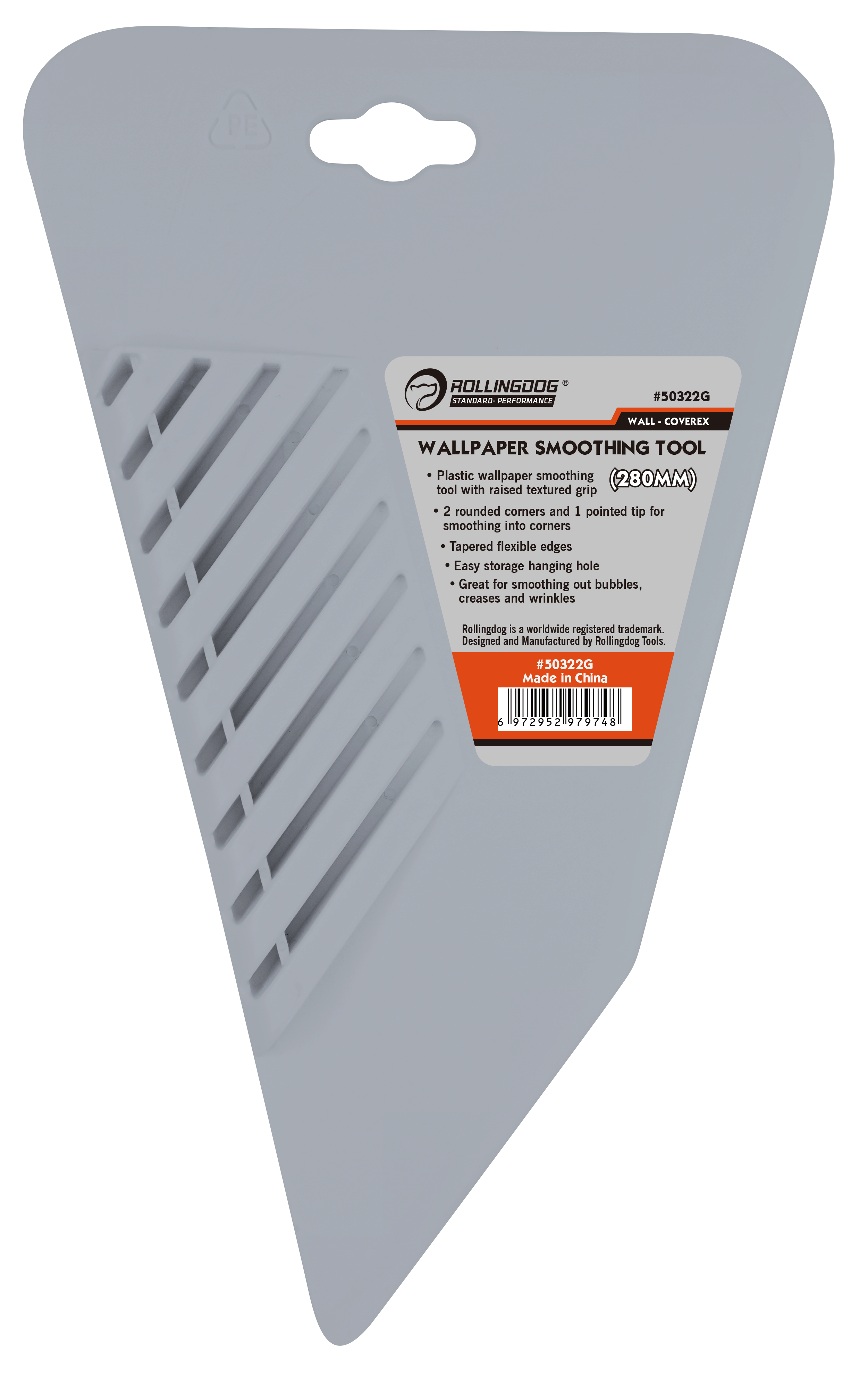 ROLLINGDOG USA 11" Wallpaper Smoothing Tool | Flexible Plastic with Textured Grip | Detail View | Pro Tool Haus