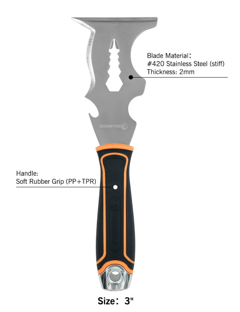 50417-Close-up of stainless steel blade and rubber grip handle