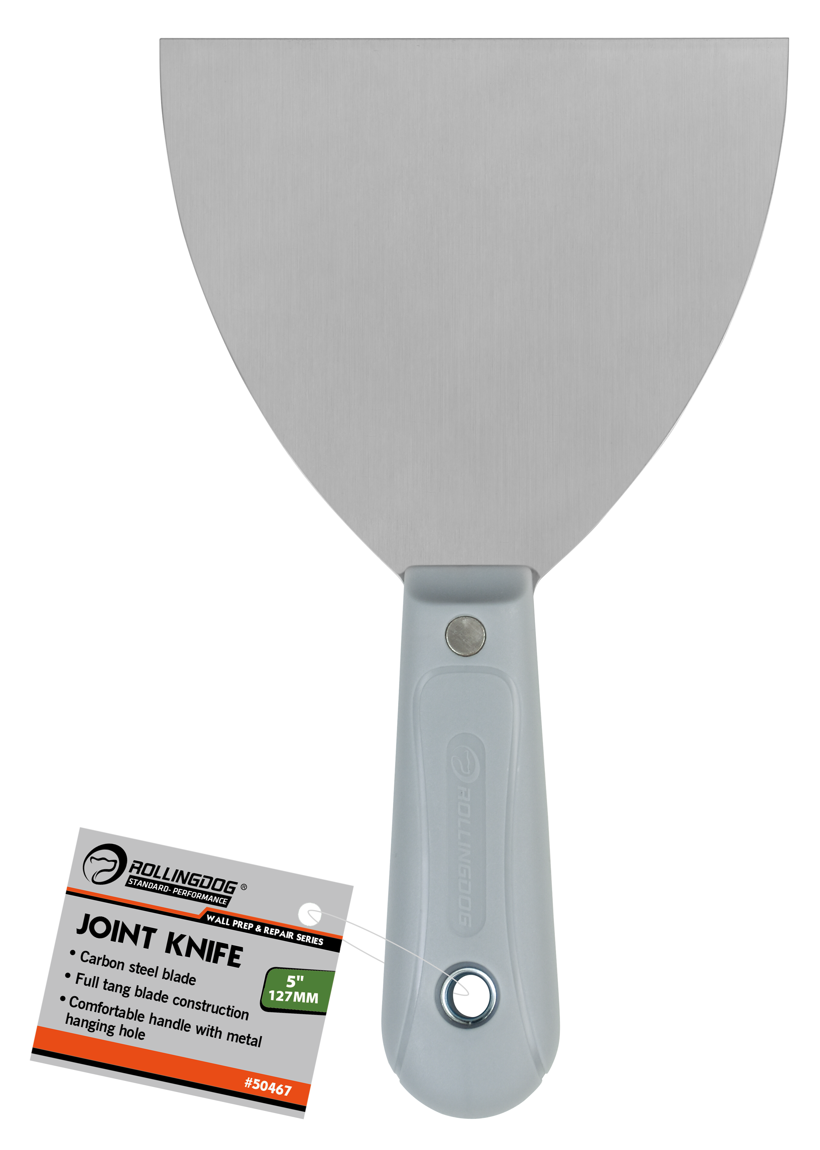 Joint knife with a gray handle and blade on a white background