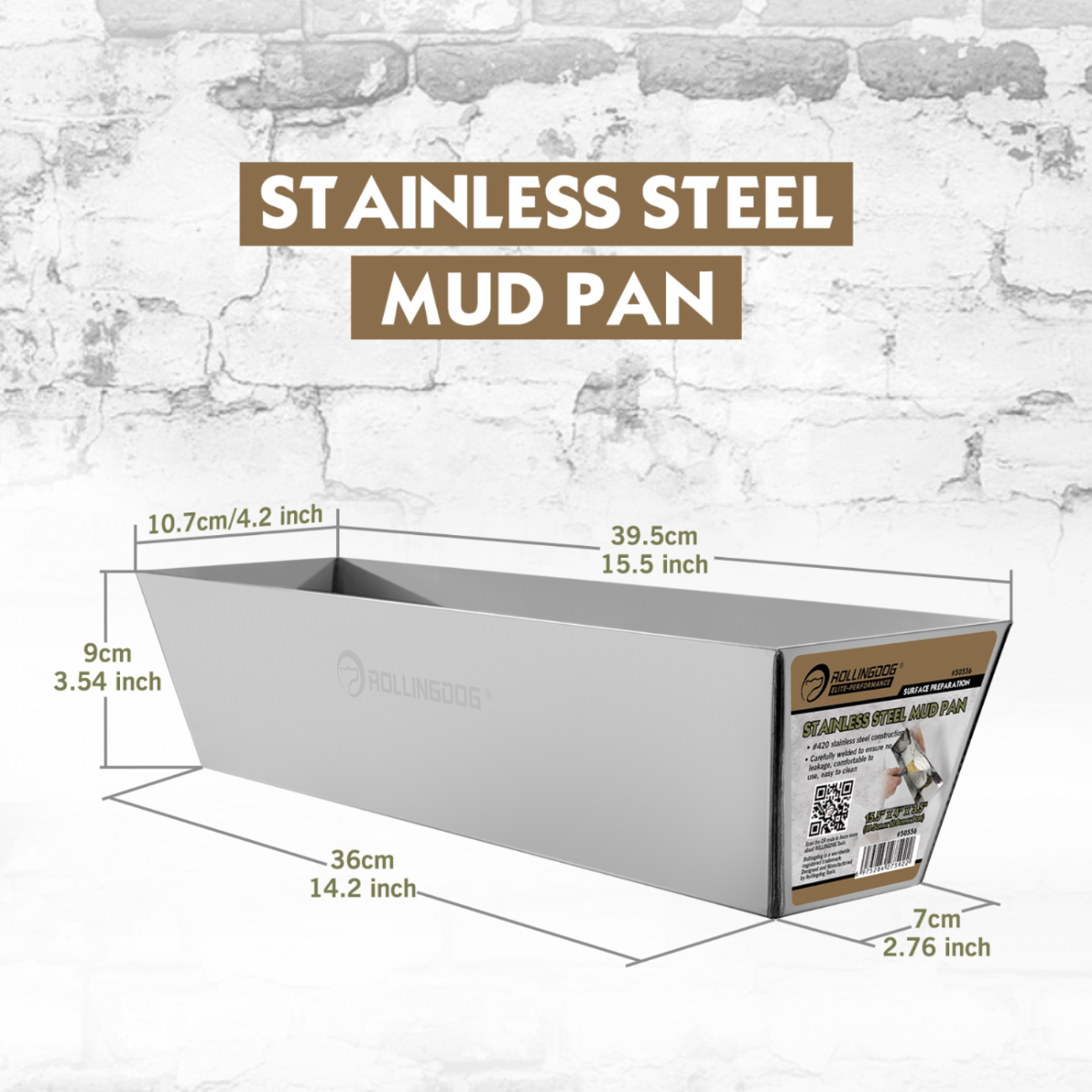 stainless steel mud pan, drywall compound pan, joint compound pan, RollingDog