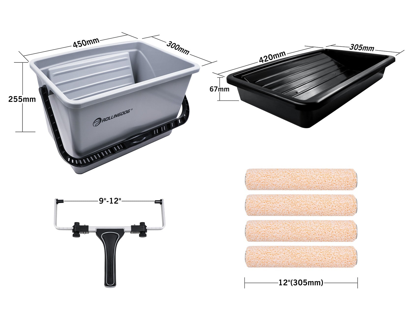 ROLLINGDOG USA THE MOLOSSUS™ 7-PC 12" Paint Roller Set – Professional Painting Kit with Adjustable Roller & Lint-Free Cove...