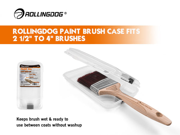 RollingDog paint brush case with a paint brush and packaging on a white background