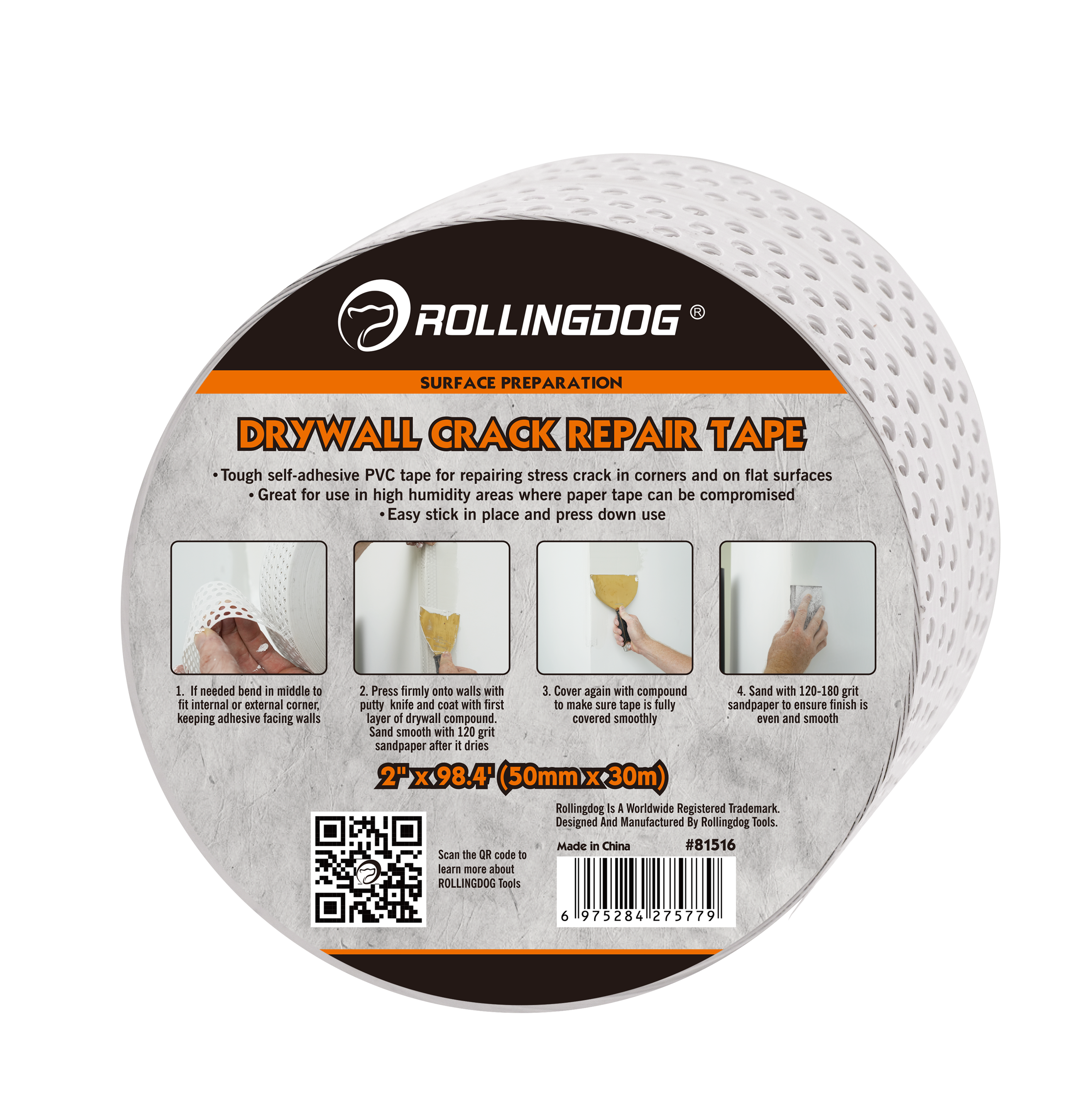 RollingDog drywall crack repair tape packaging
