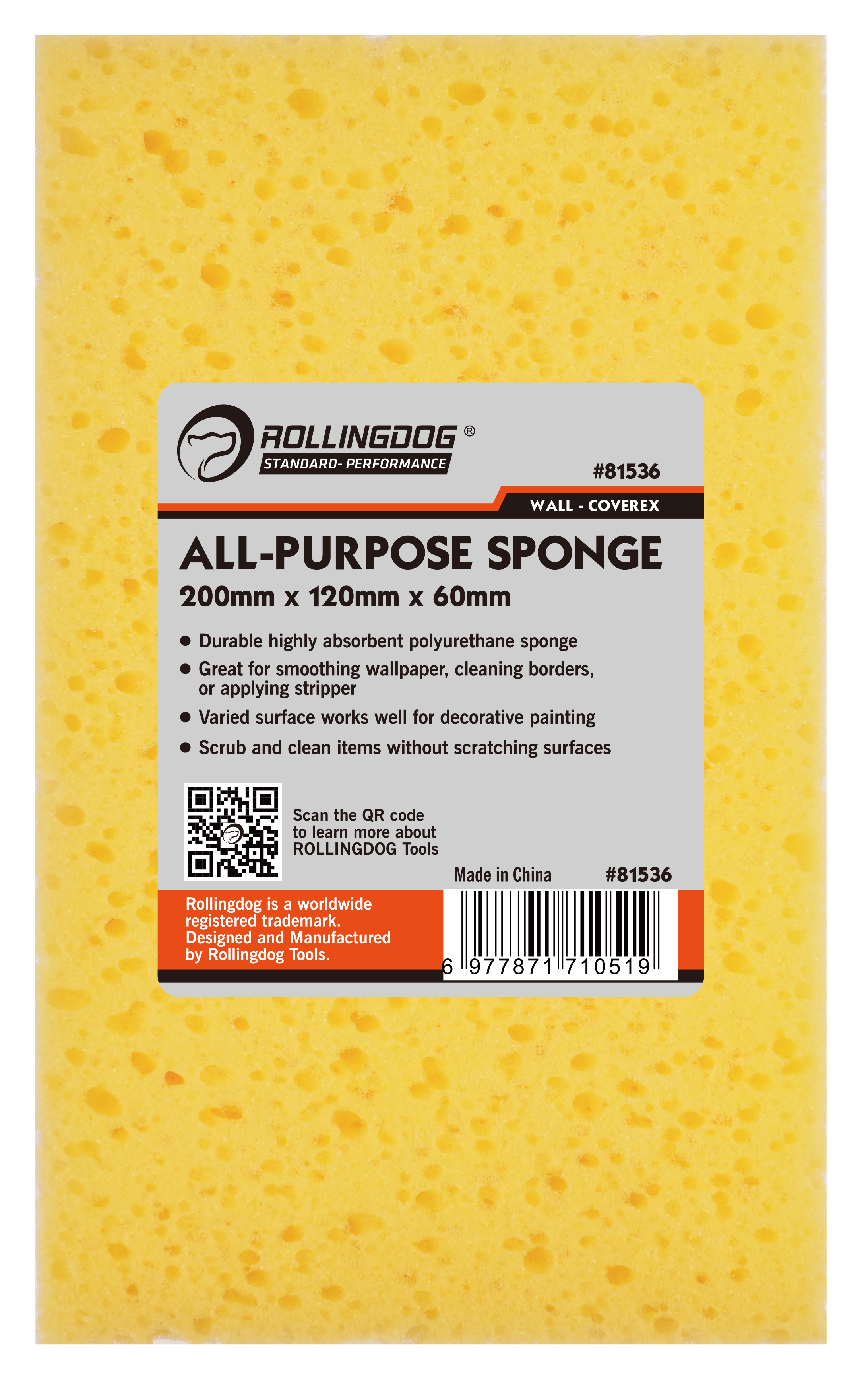ROLLINGDOG USA NO TAG 8" All-Purpose Sponge - Polyurethane Cleaning Sponge | Detail View | Pro Tool Haus