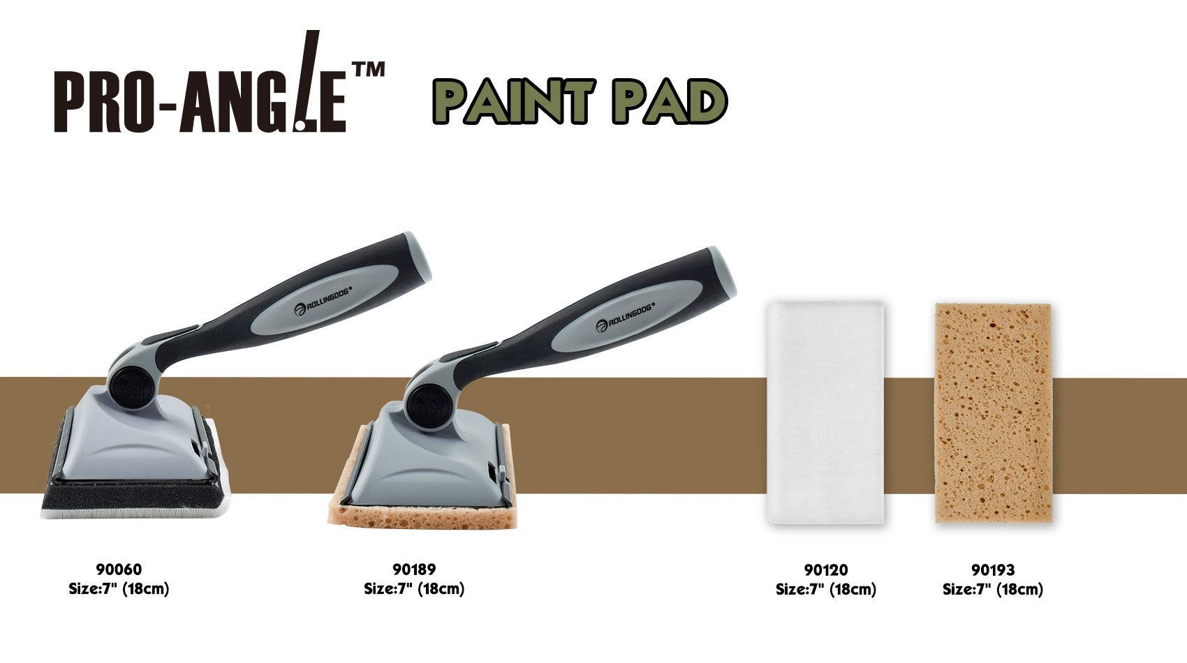 Pro-Angle paint pad with different sizes on a white background