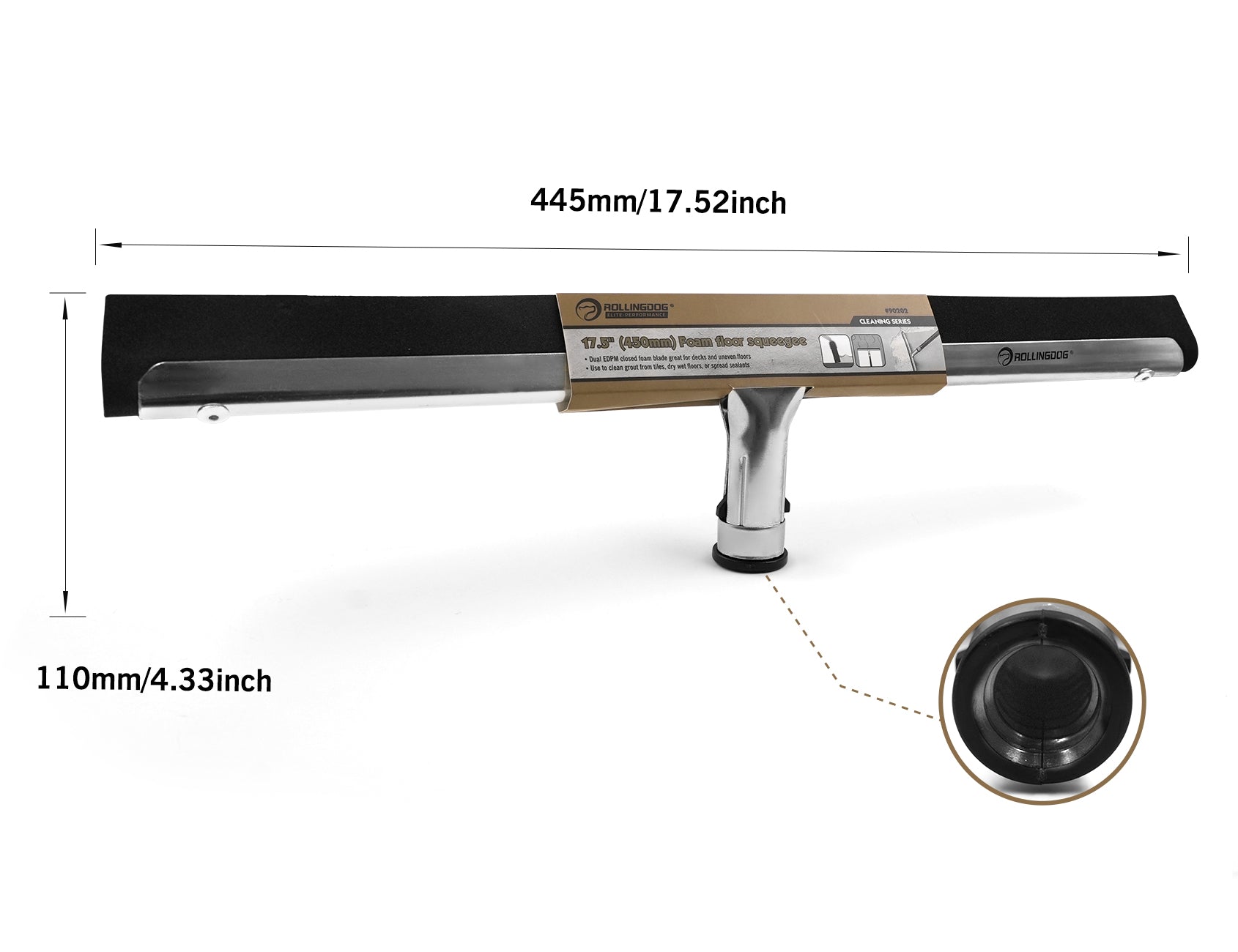 90202-17.5 inch foam floor squeegee with dual closed foam blade showing label showing dimensions1