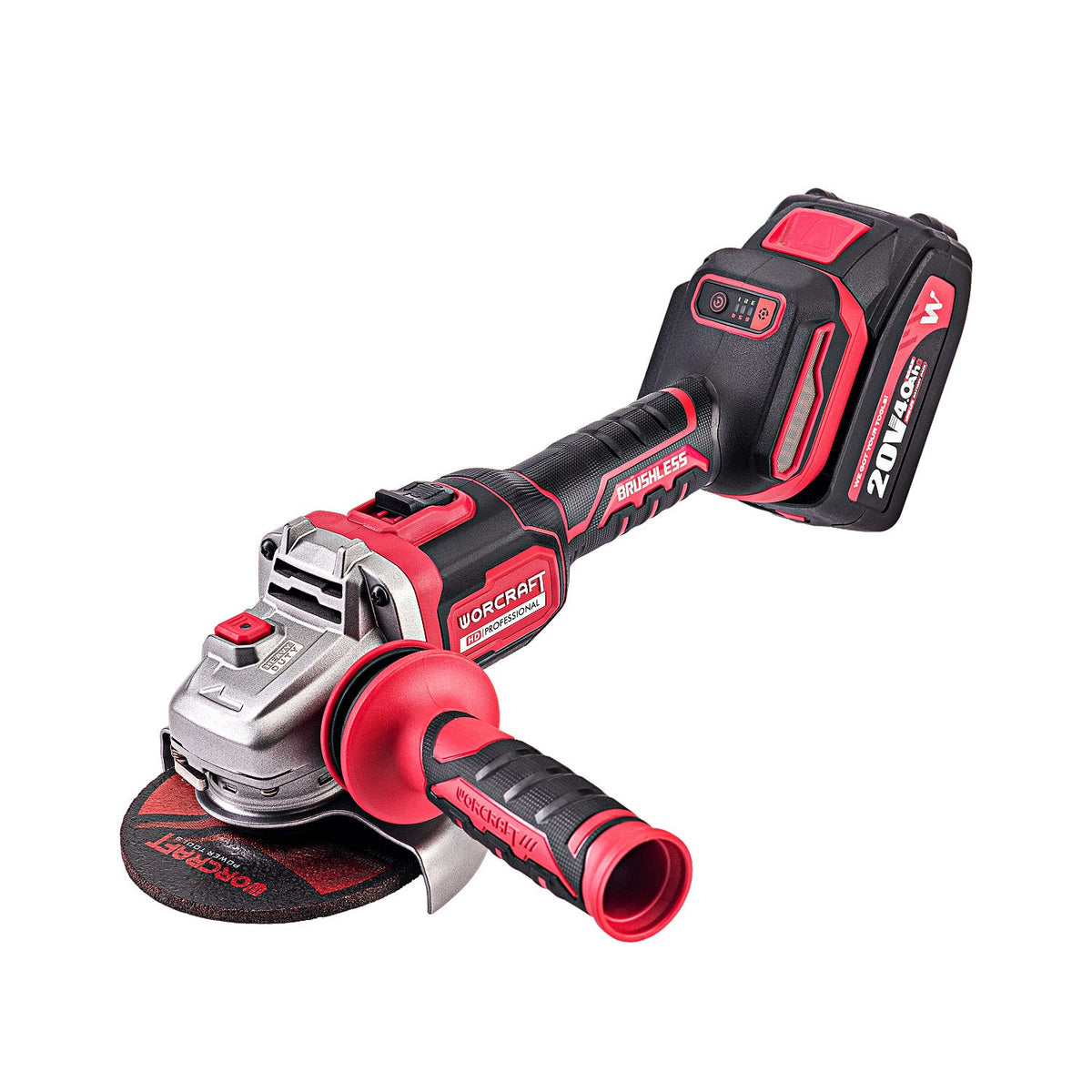 Worcraft cordless brushless angle grinder with battery