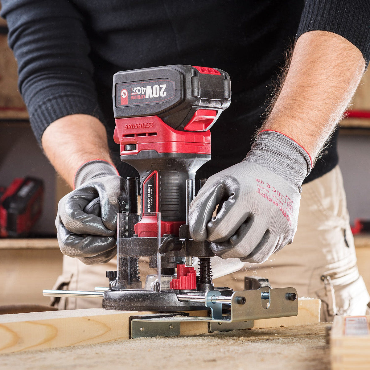 WorCraft 20V Brushless Cordless Router Kit with 4.0Ah Battery Options & Charger
