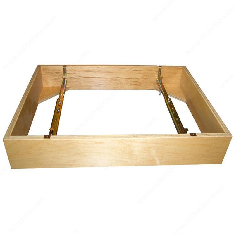 Undermount sink bracket mounted to cabinet wall showing no-notch side-mount plate design