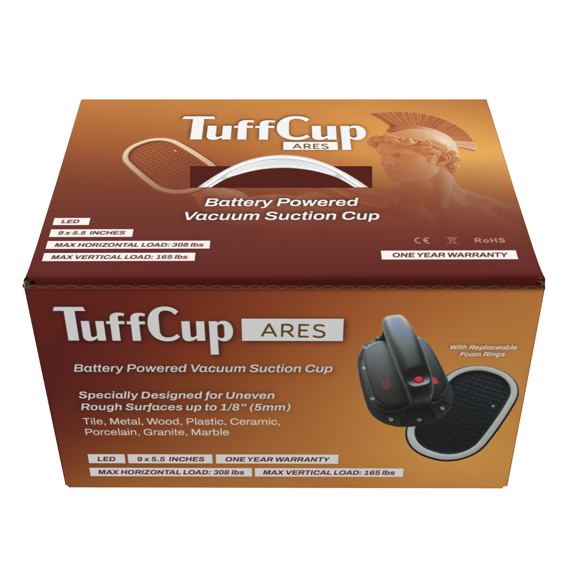 TuffCup Ares 9" x 5.5" LED Battery Powered Vacuum Cup – Heavy-Duty Suction for Rough Surfaces | In-Use View | ares | Pro T...