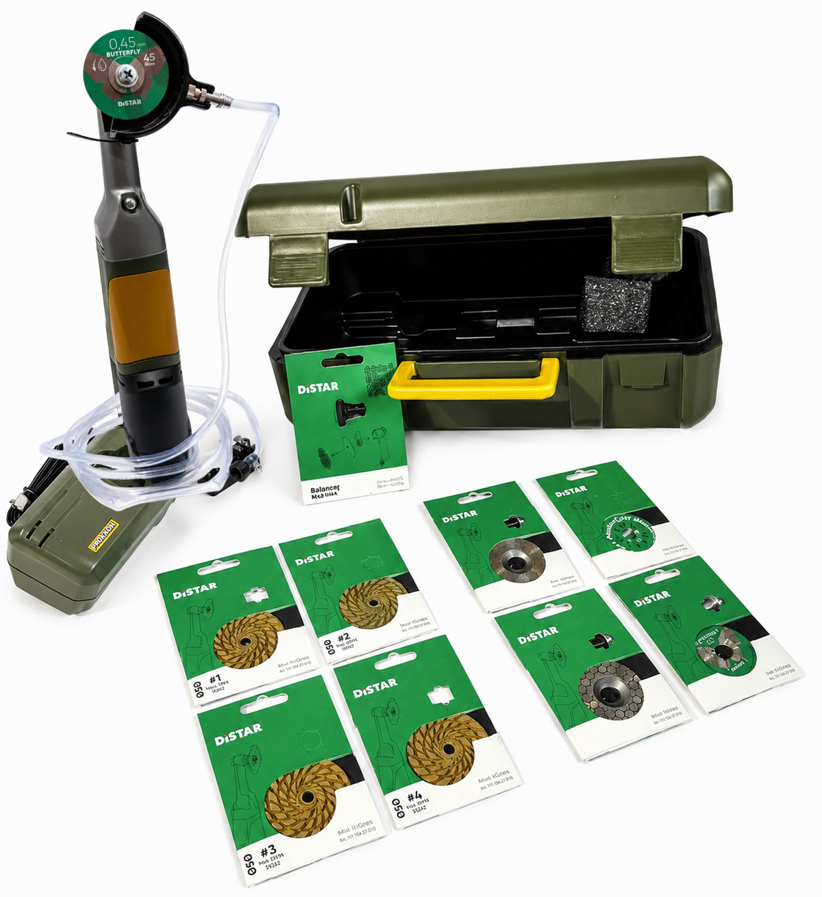 Proxxon Distar Niche kit for shower installation with butterfly blade proxxon angle grinder water guard and grinding cups