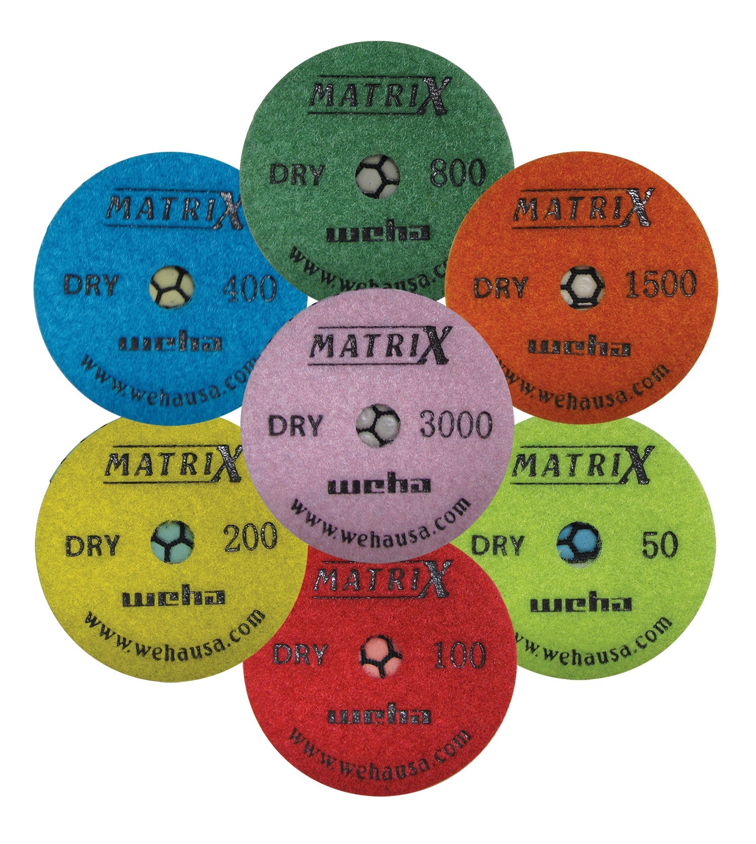 Weha 4" Matrix Dry 7 Step Diamond Polishing Pads | Detail View | diamond polishing pad | Pro Tool Haus