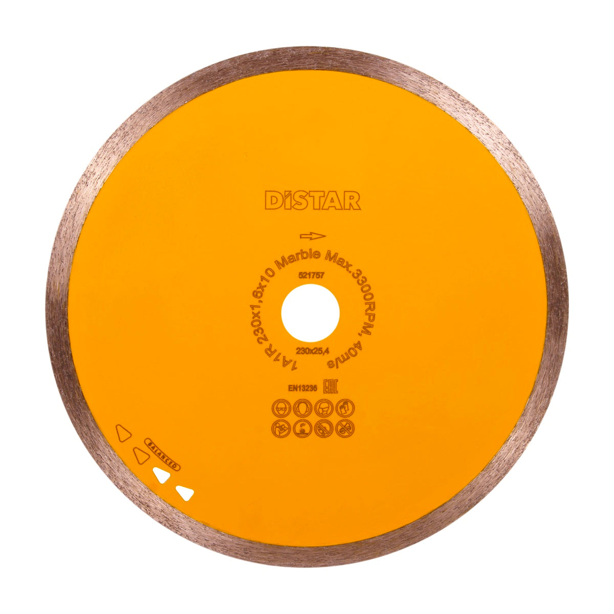 A diamond blade with yellow and black color scheme, designed for cutting marble and other natural stones.