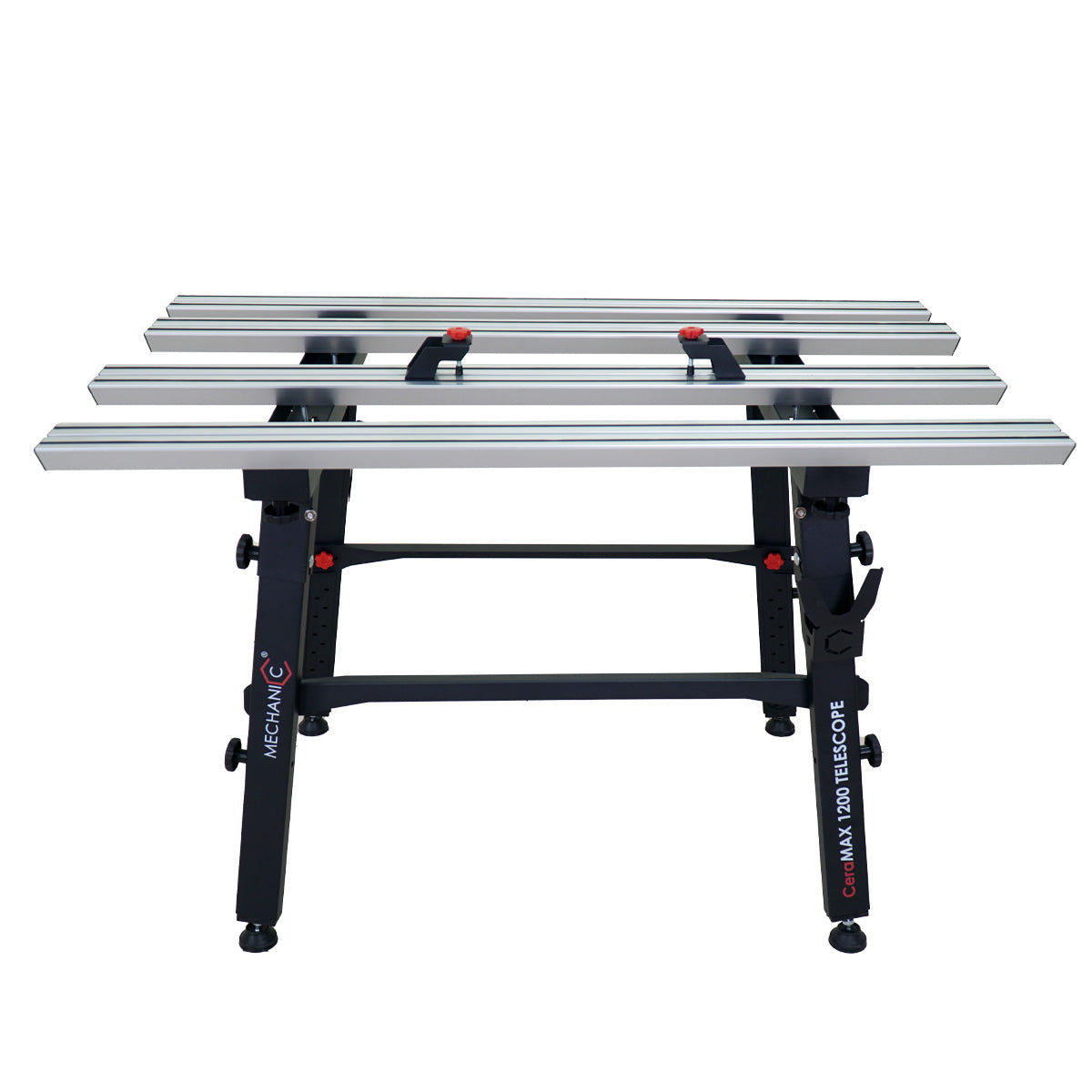 Mechanic's table with multiple metal extensions on a white background