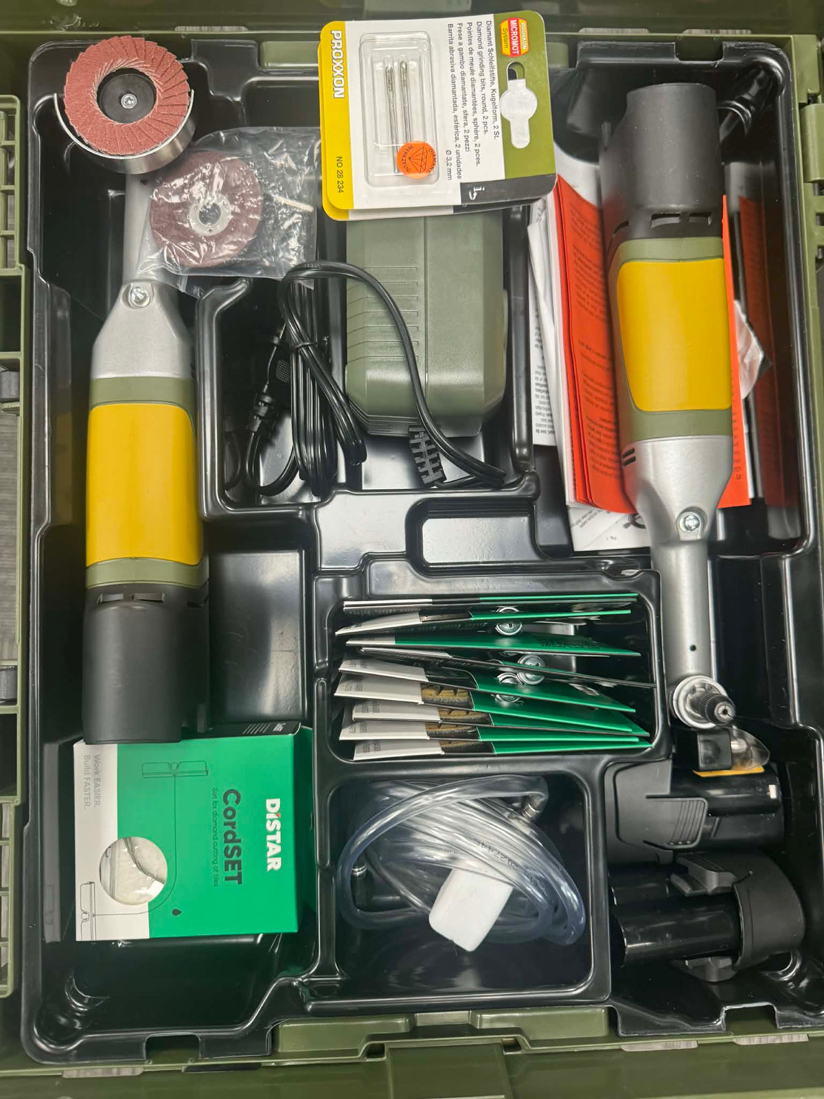 Proxxon Distar Stone and Fabrication beginners too kit with blades and cordless tools
