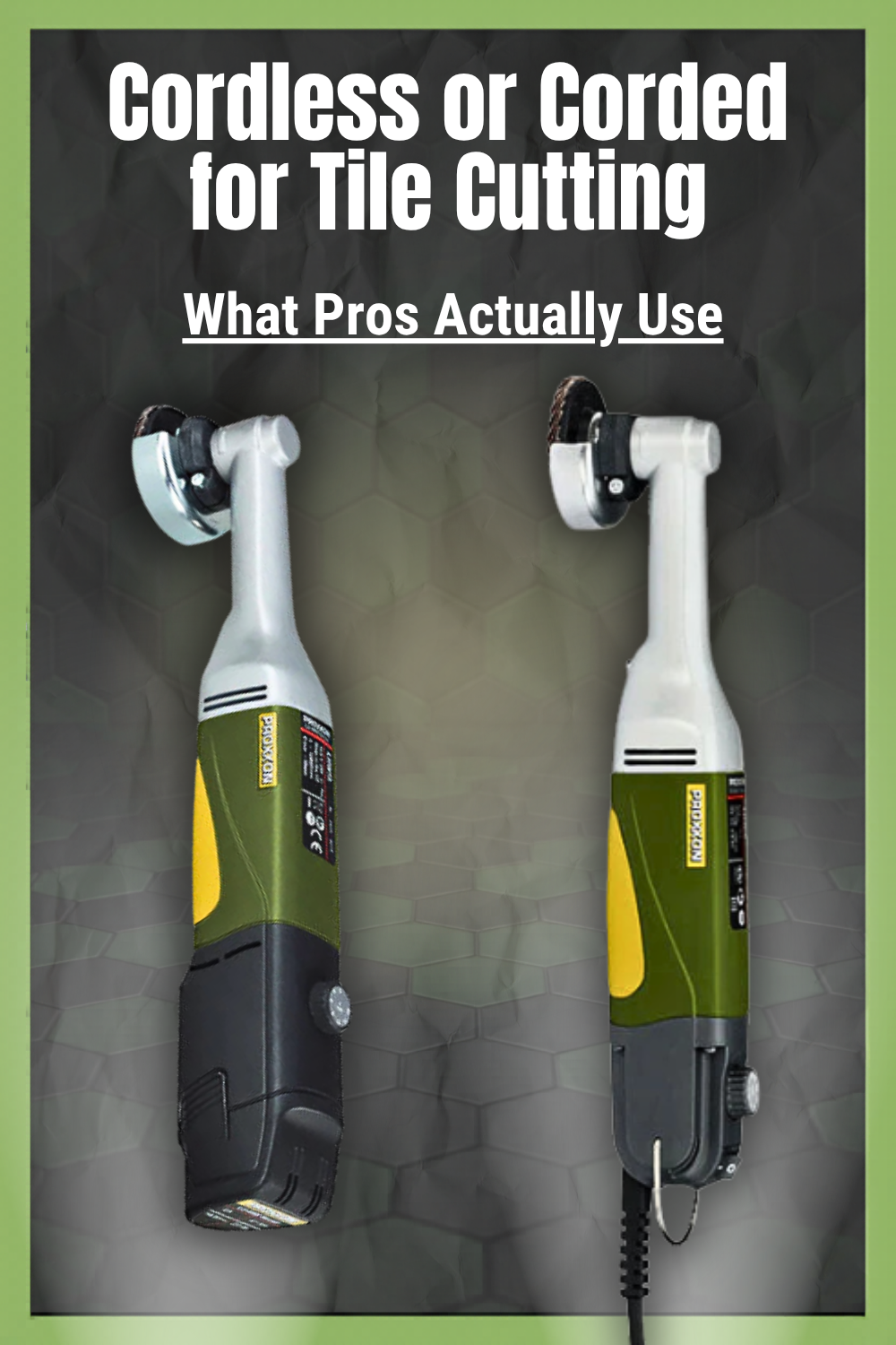 Proxxon LHW/E corded and LHW/A cordless long-neck angle grinders for tile cutting and detail fabrication