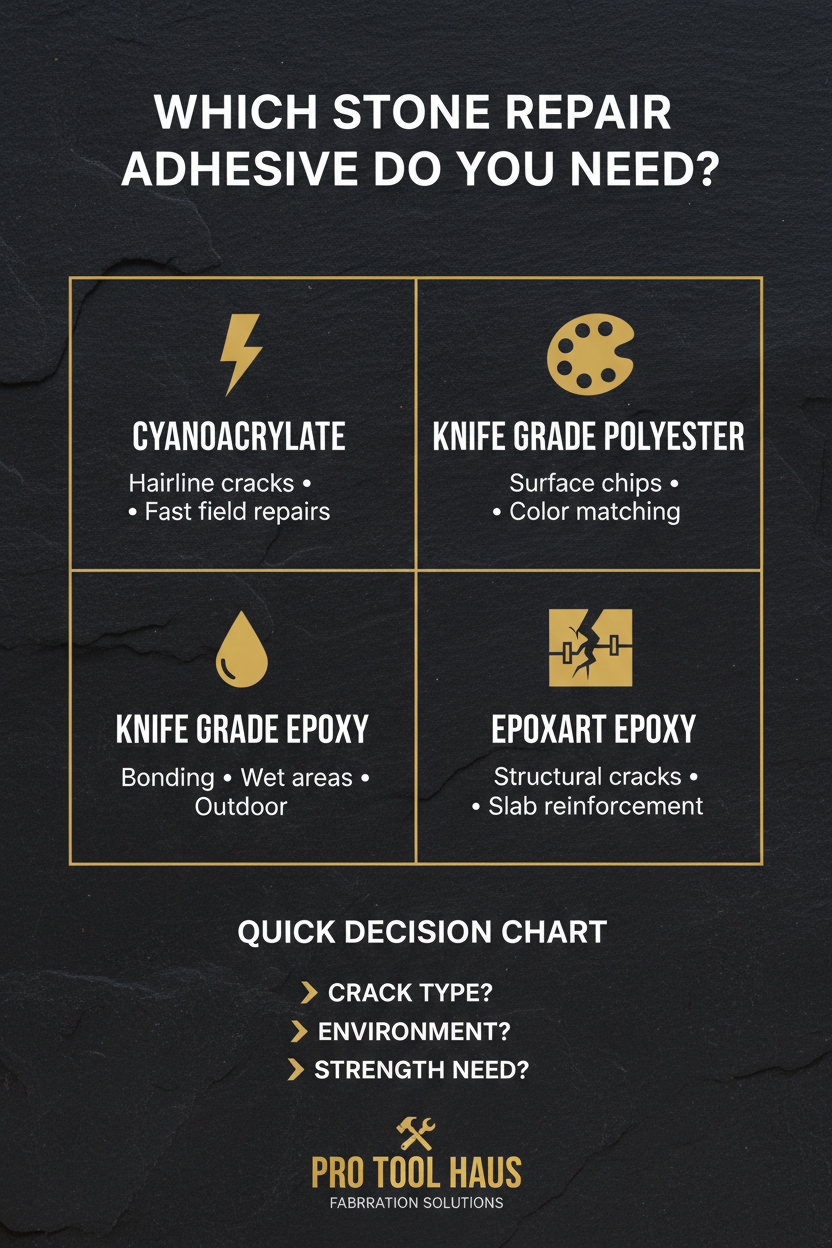 Stone Repair Adhesive Guide — Cyanoacrylate vs. Polyester vs. Epoxy: Which Do You Need?