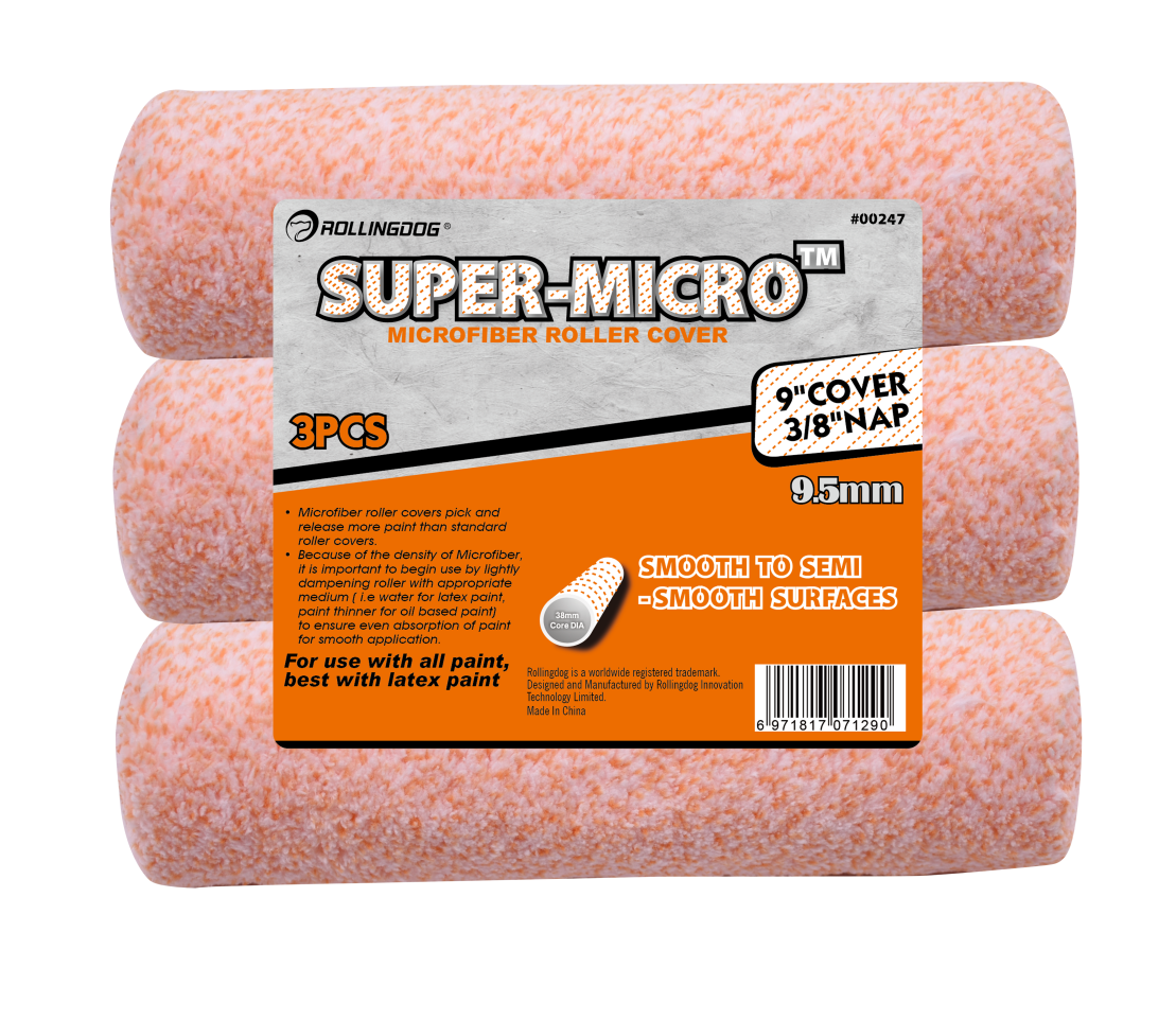 00247 9" SUPER-MICRO™ microfiber roller covers 3 pack with 3/8" nap