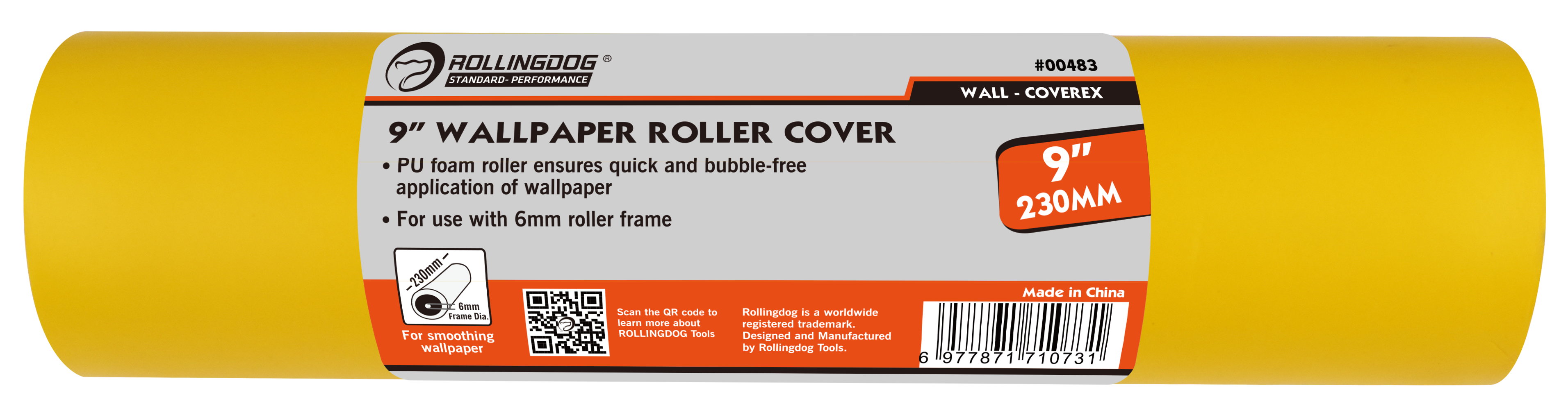 ROLLINGDOG USA 9" Wallpaper Roller Cover | PU Foam Smoothing Roller for Bubble-Free Application | Feature Detail | Pro Too...