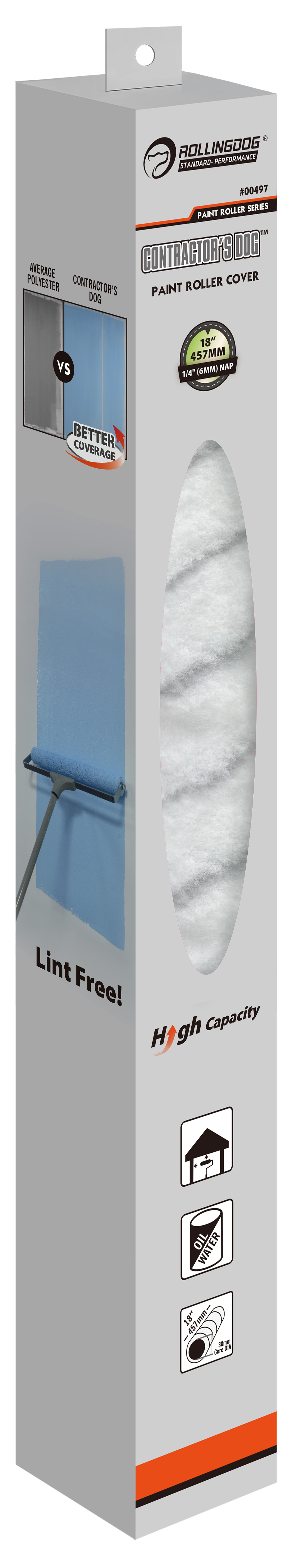 ROLLINGDOG USA 18" CONTRACTOR'S DOG™ Polyester Paint Roller Cover – (Multiple Nap Sizes) | Close-up Detail | Pro Tool Haus