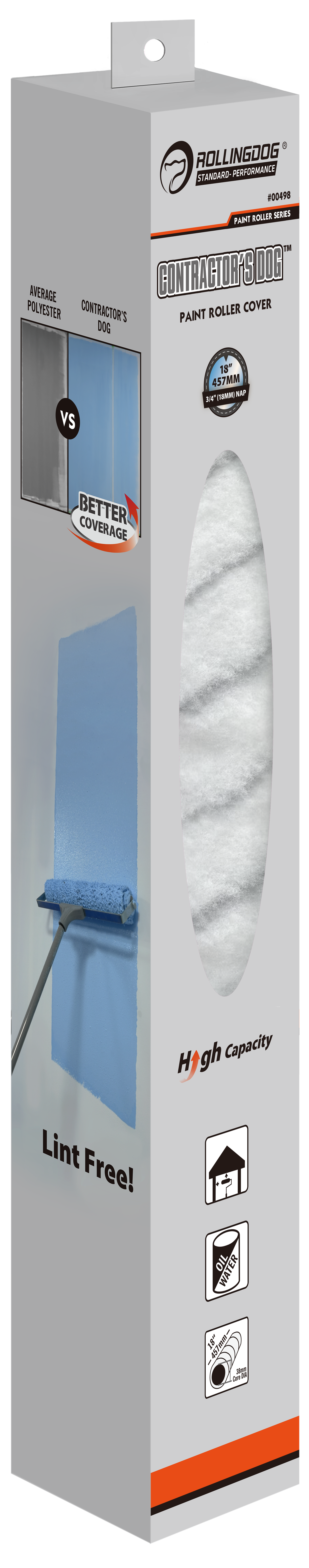 ROLLINGDOG USA 18" CONTRACTOR'S DOG™ Polyester Paint Roller Cover – (Multiple Nap Sizes) | Specification View | Pro Tool Haus