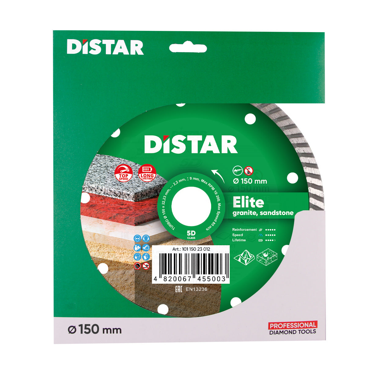 Distar diamond blade packaging with green and white design
