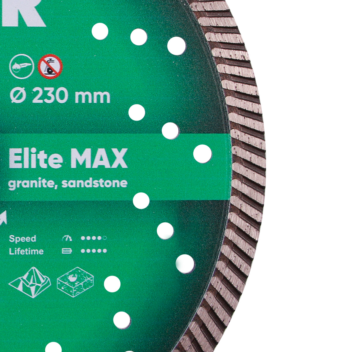 Close-up of Elite Max Turbo blade with diamond layer and heat sink holes