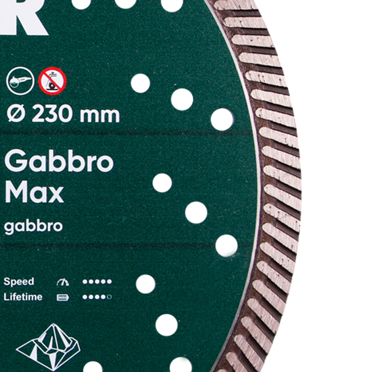Close-up of Gabbro Max turbo rim blade with cooling slots