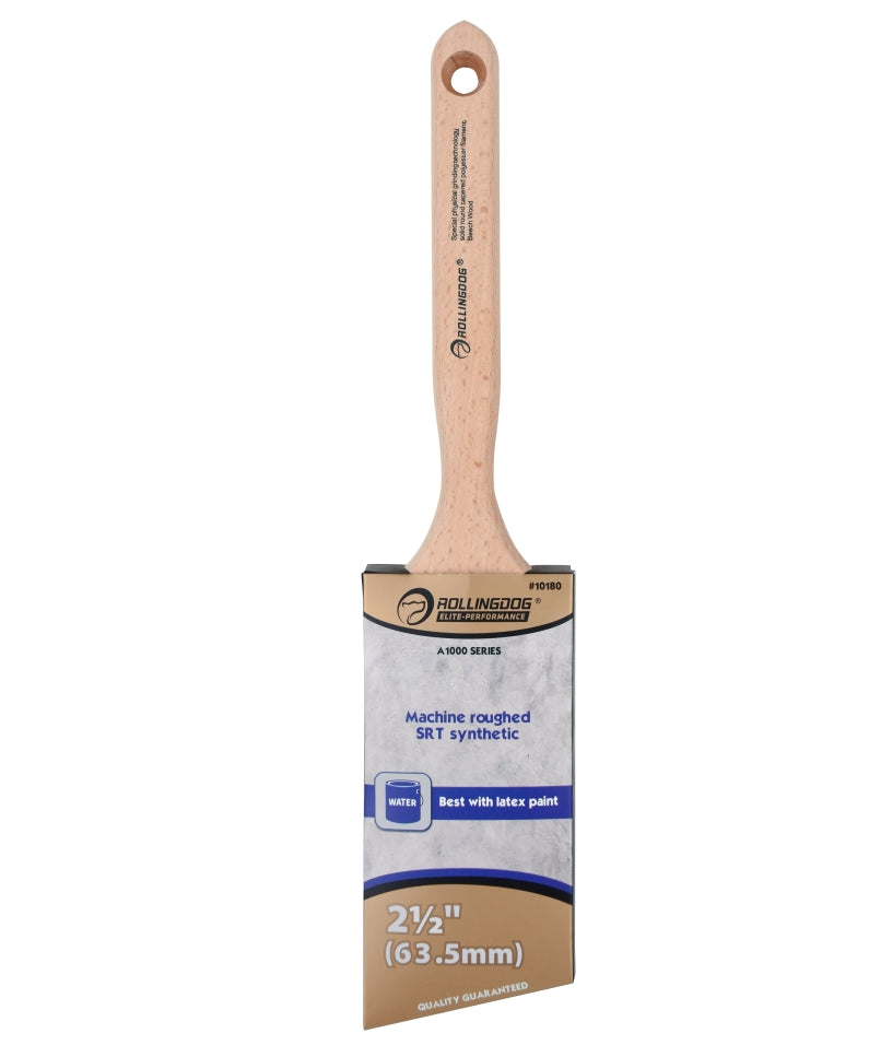 ROLLINGDOG USA A1000 Series Angular Paint Brush -  Machine Roughed, Synthetic Filament with Long Beech Wood Handle (Multip...
